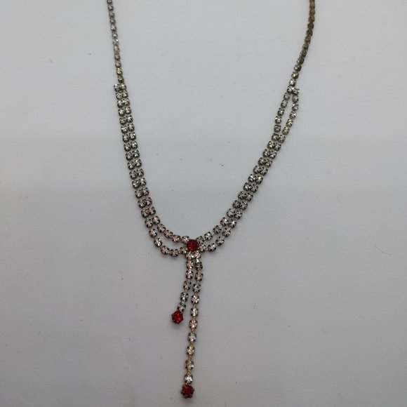 White Crystal and Ruby Costume Necklace - Picture 2 of 2